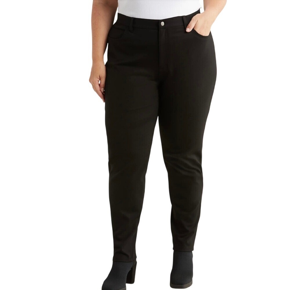 Eileen Fisher NWT Black High‎ Waist Slim Fit Knit Pants Stretchy Button Sz L